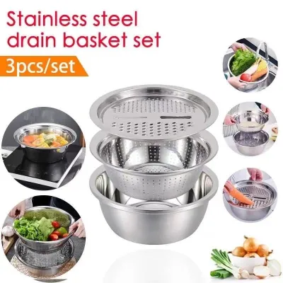  3 in 1 Stainless Steel Drain Basket Vegetable Cutter